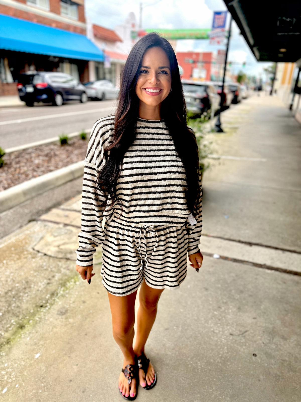 Cozy Stripe Lounge Short  Set