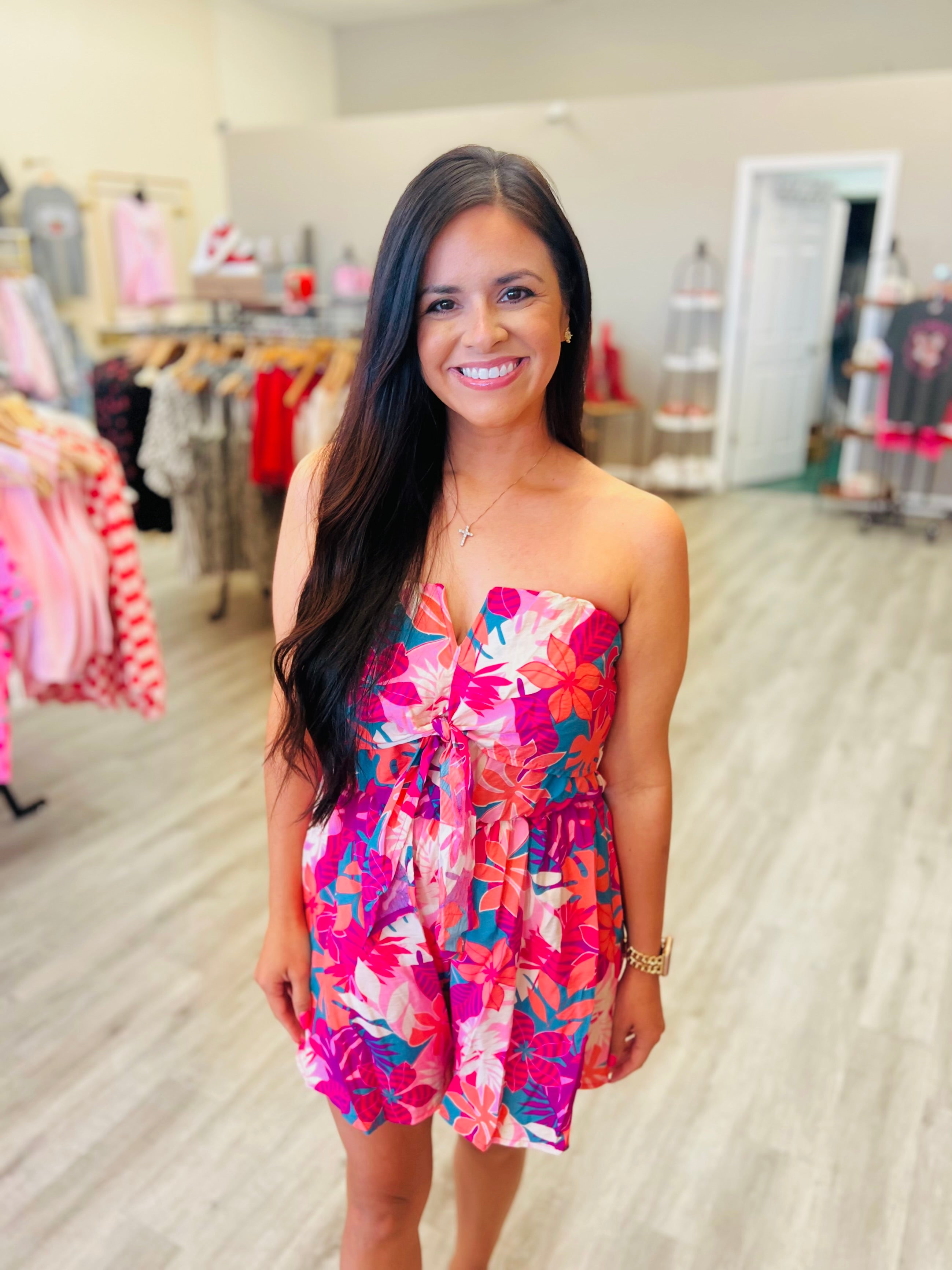 Tropical Print Tie Romper