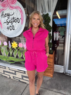 Textured Drawstring Waist Romper