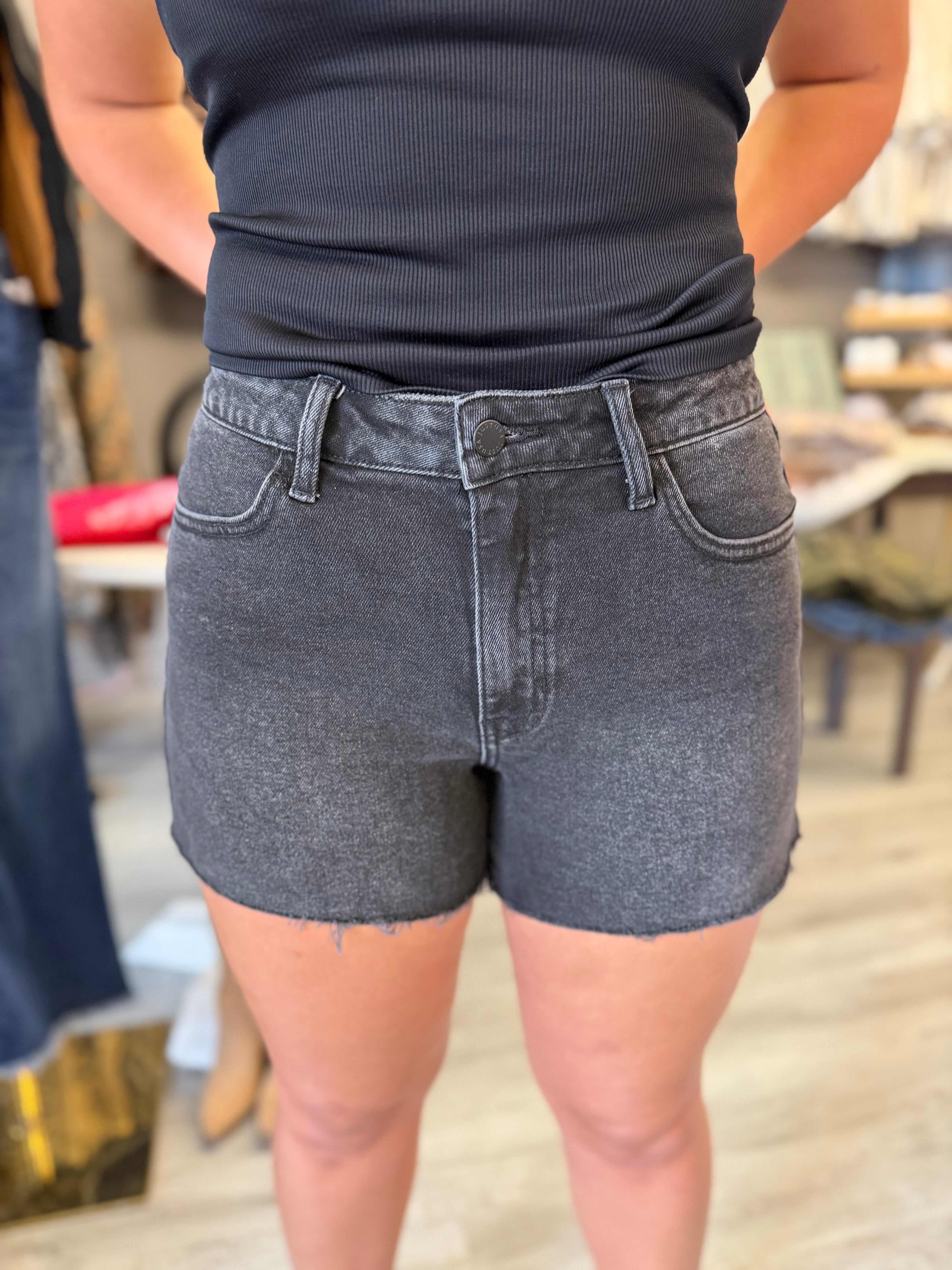 Washed Black Classic Stretch Cut Off Short