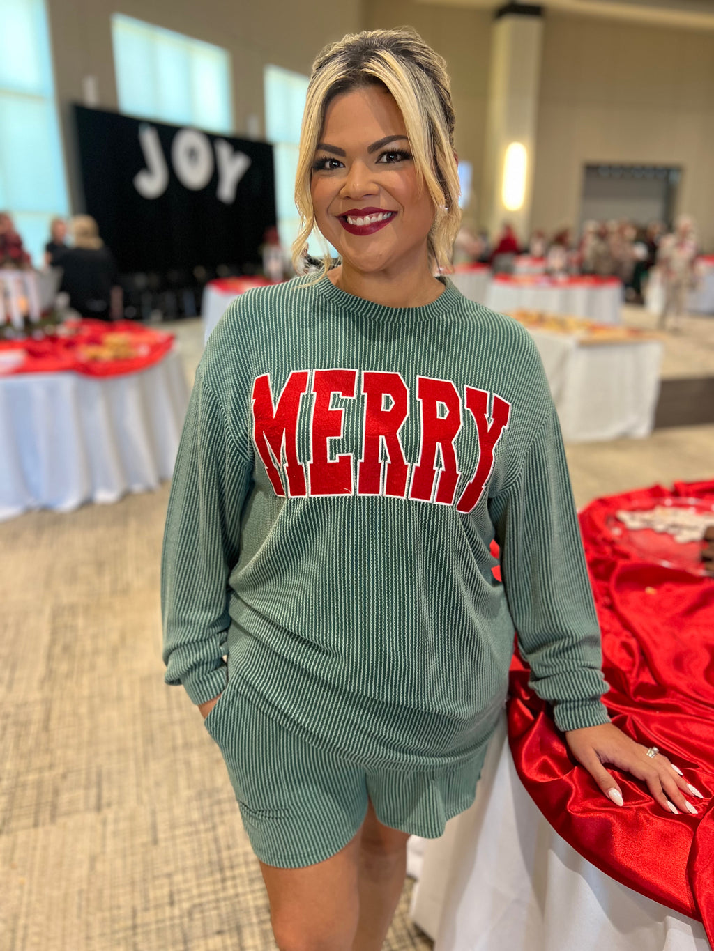 Merry Ribbed Long Sleeve Top and Shorts Set