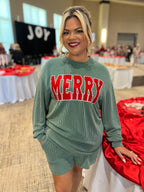 Merry Ribbed Long Sleeve Top and Shorts Set