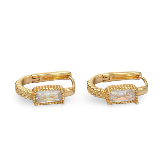 24K Gold Filled Baguette Oblong Huggie Hoop Earrings