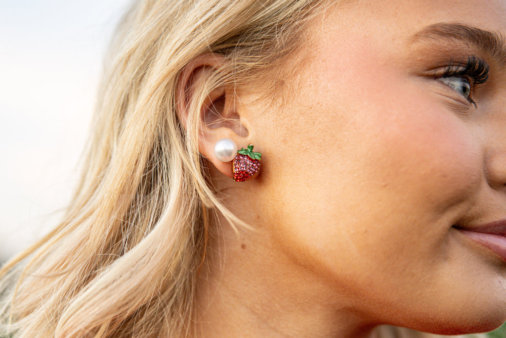 Fruit Strawberry Rhinestone Stud Earrings