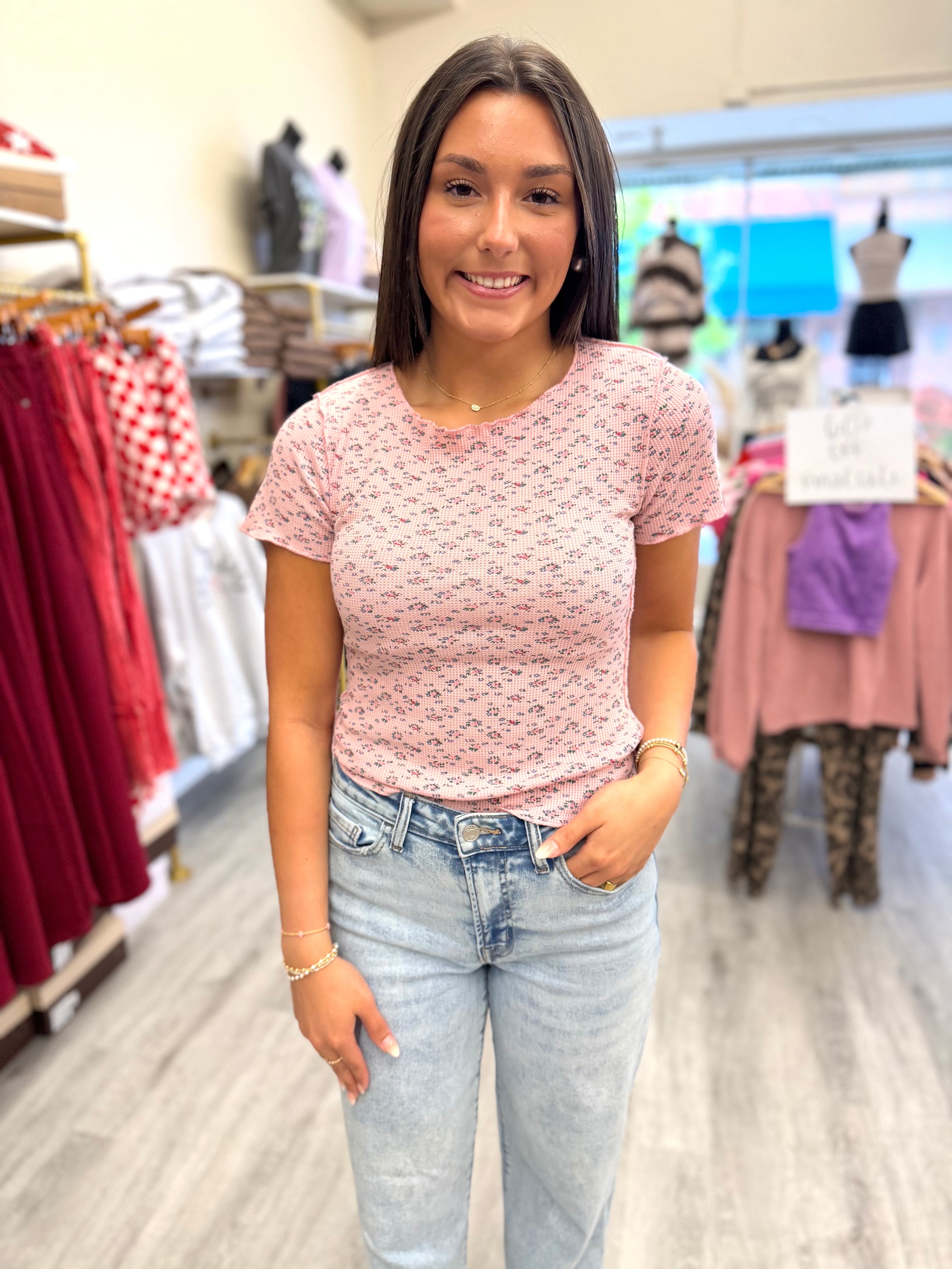 Floral Waffle Knit Top