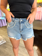 Pearl & Rhinestone Strap Shorts