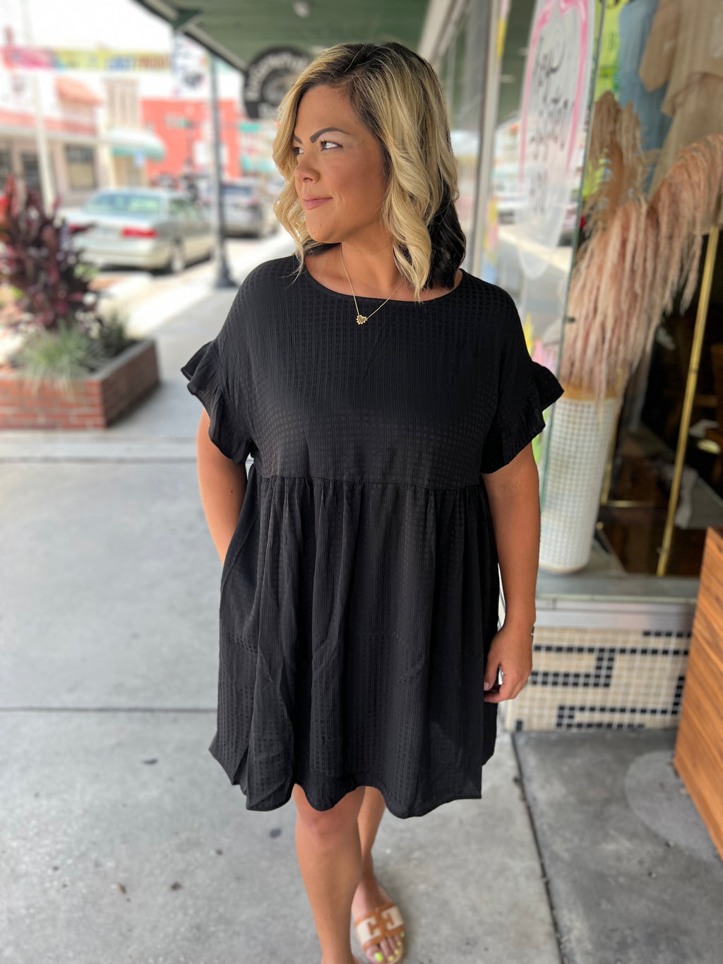 Plus Size Textured Babydoll Dress