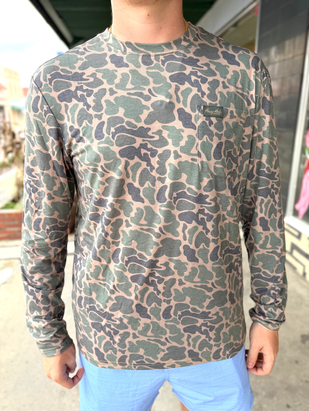 Honey Hole Long Sleeve Performance - Duck Camo
