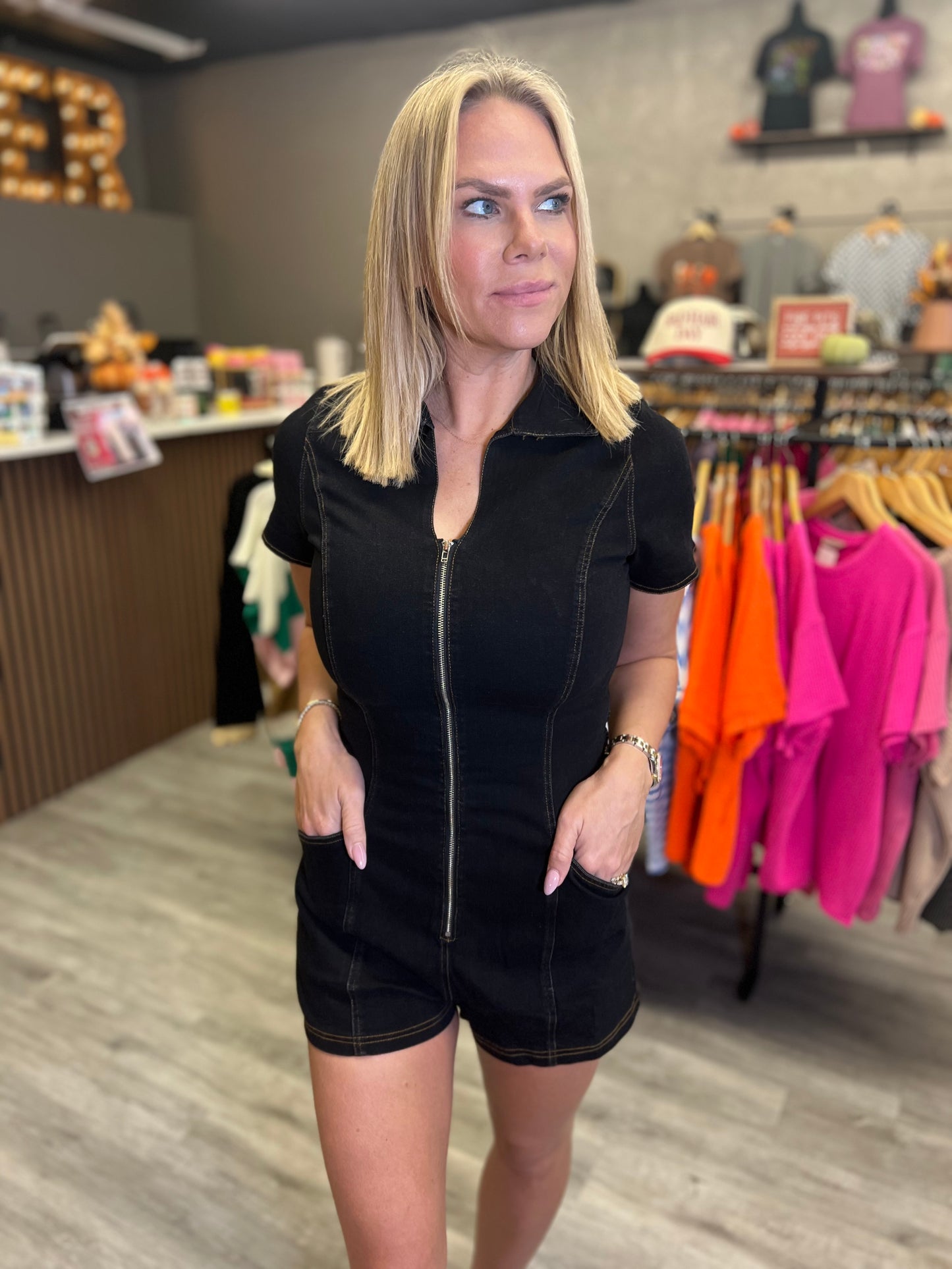 Meet Me At Midnight Denim Romper