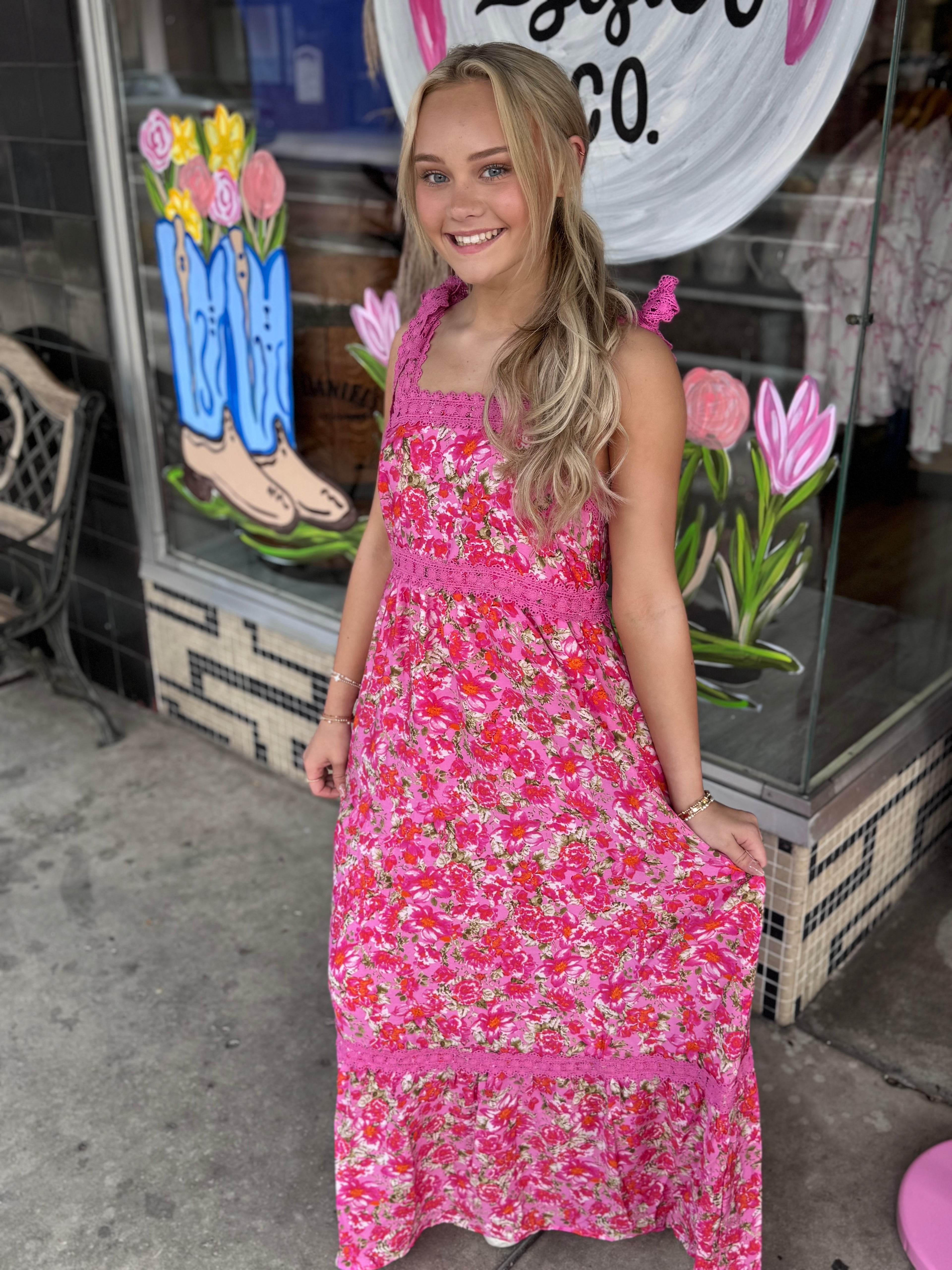 Floral Lace Tied Strap Empire Waist Maxi Dress | 3 Colors Hey Sister and Co Floral Lace Tied Strap Empire Waist Maxi Dress | 3 Colors Hey Sister and Co