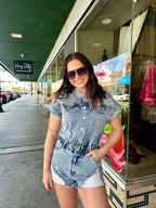 Larkin Rhinestone Denim Romper