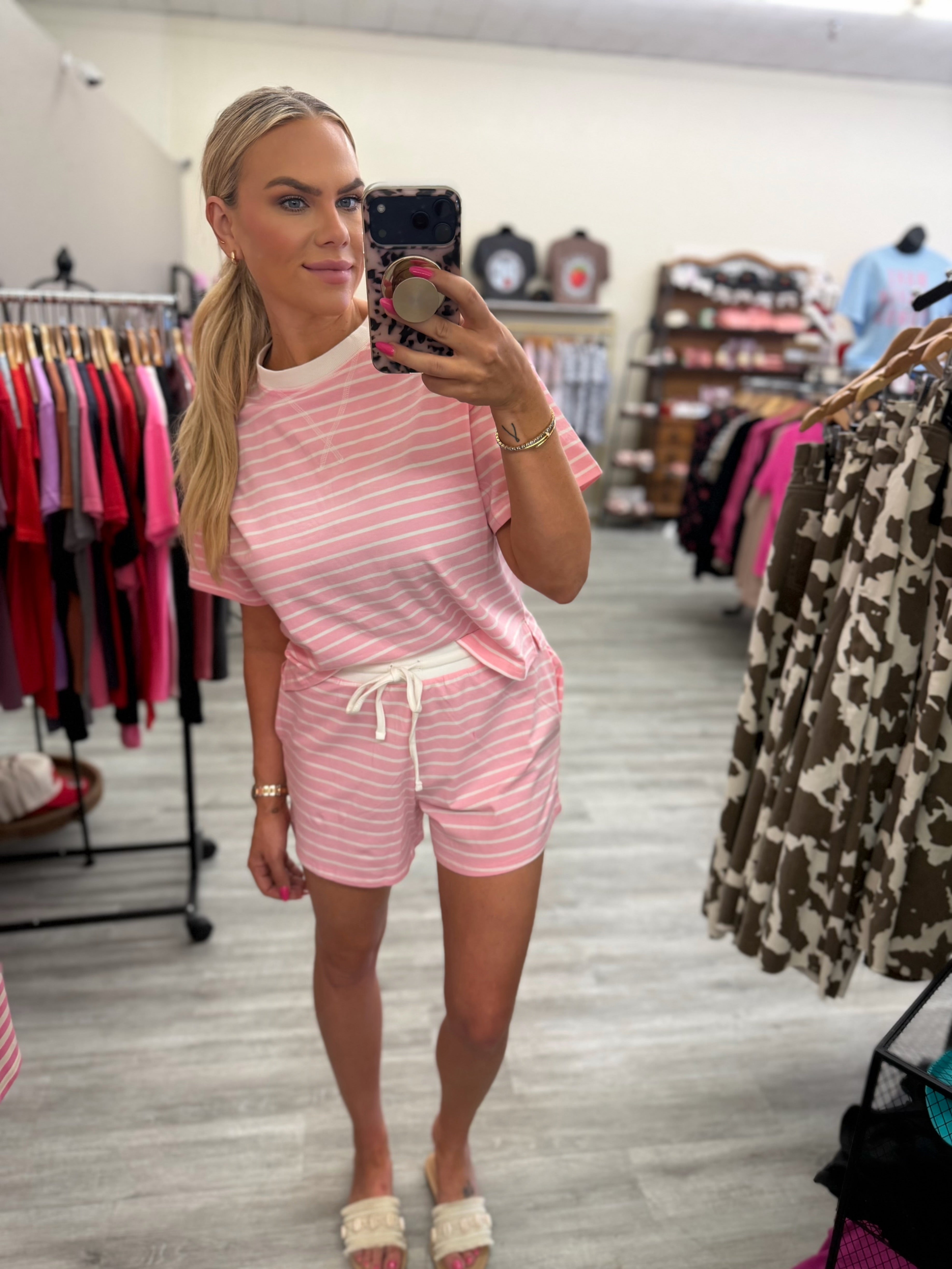 Spring Striped Cotton Tee & Shorts Set