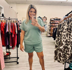 Seafoam Textured Short Sleeve Top + Shorts Set