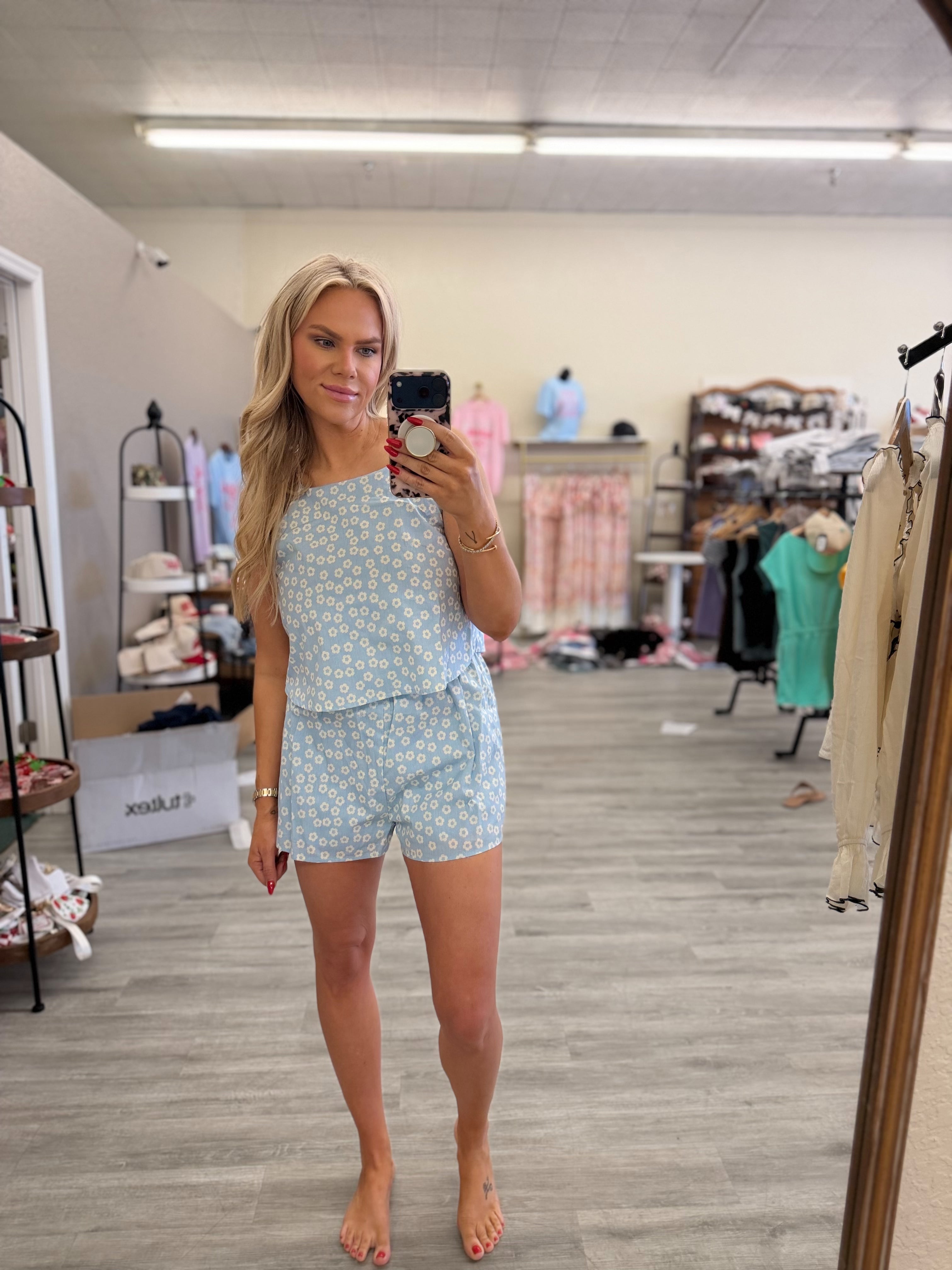 Ditsy Print Halter Neck Open Back Romper