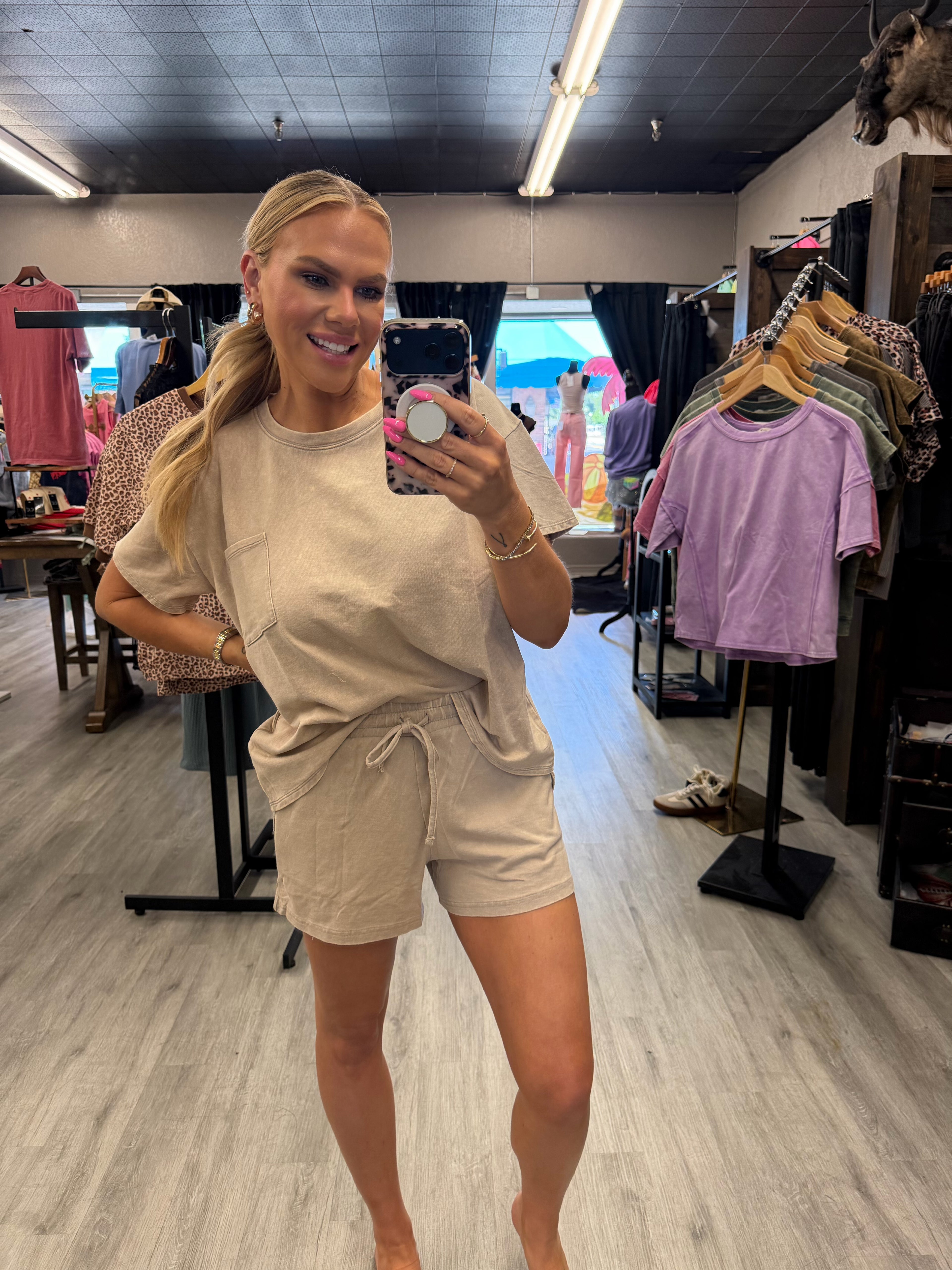 French Terry Acid Washed Relaxed Top & Short Set
