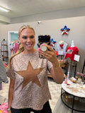 LAS Leopard Retro Studded Star Patch Loose Tee (S-XL)