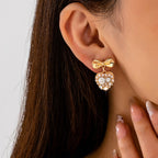 Romantic Crystal Pearl Bow Dangle Earrings | 80E62995