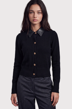 Leather collar Button down Cardigan