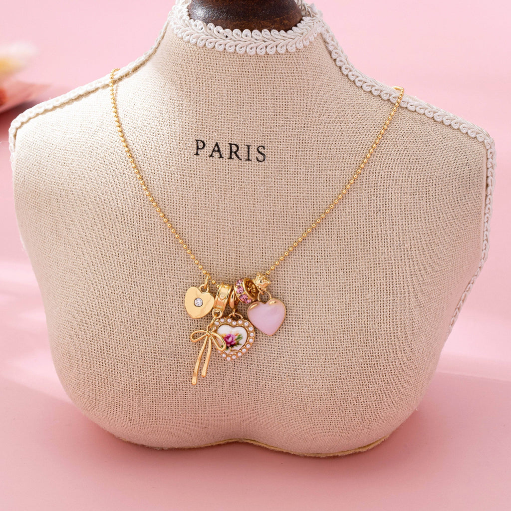 Multi Charm Porcelain Bow Ball Chain Necklace | 80N92892