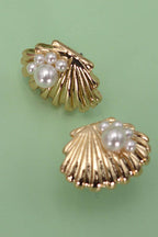 Seashell Pearl Stud Earrings