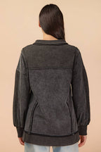 NT12365-Half Button Down Oversized Contrast Knit Top