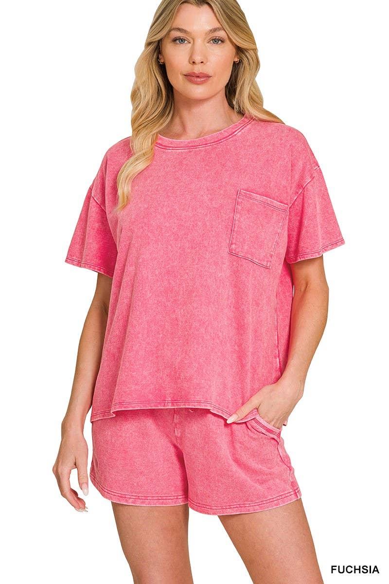 French Terry Acid Washed Relaxed Top N Short Set