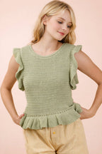12W3640N-Ruffled Sweater Knit Top