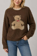 Fuzzy Teddy Bear Appliqué Sweater