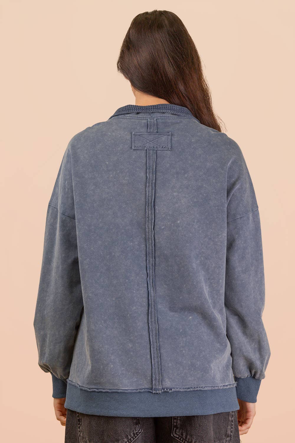 NT12225-Mock Neck Mineral Washed Knit Causal Top