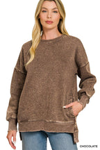 Acid Wash Fleece Hi-low Hem Pullover