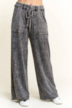 Mineral Wash Side Knit detail wide leg pants HE5878P