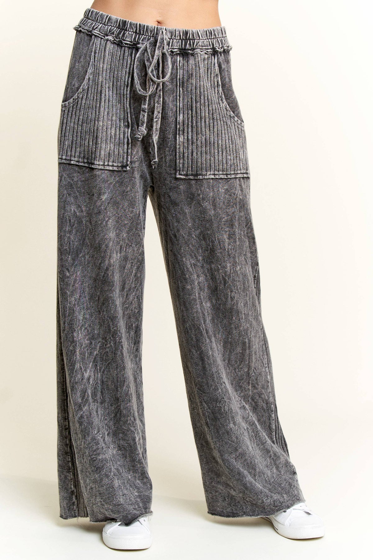 Mineral Wash Side Knit detail wide leg pants HE5878P