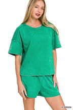 Acid Washed Short Sleeve Set