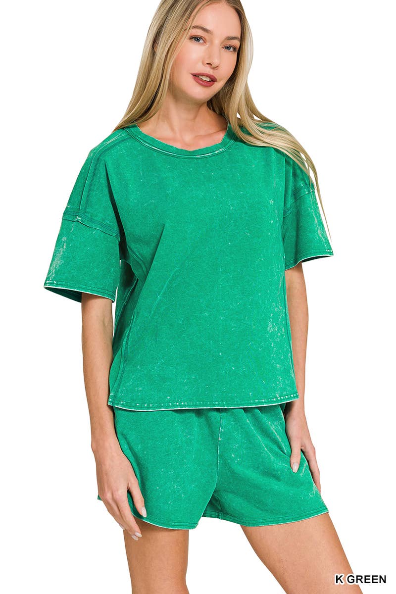 Acid Washed Short Sleeve Set