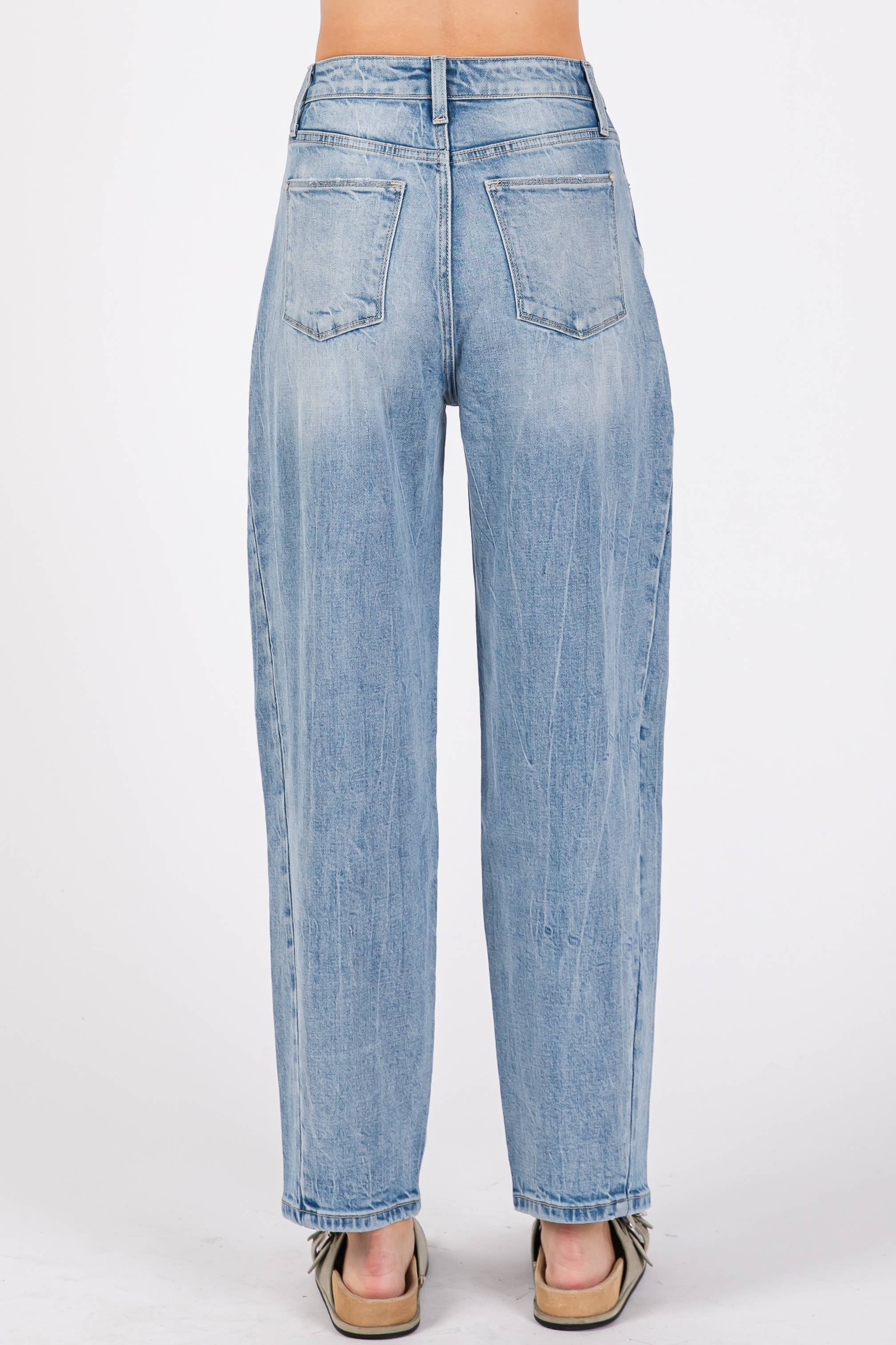 P1305X-LM SIDE SEAM DETAILING HIGH RISE COMFORT BARREL JEANS