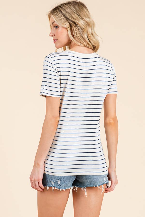 AY34568S4 - SHORT SLEEVE MULTI COLOR STRIPE TOP