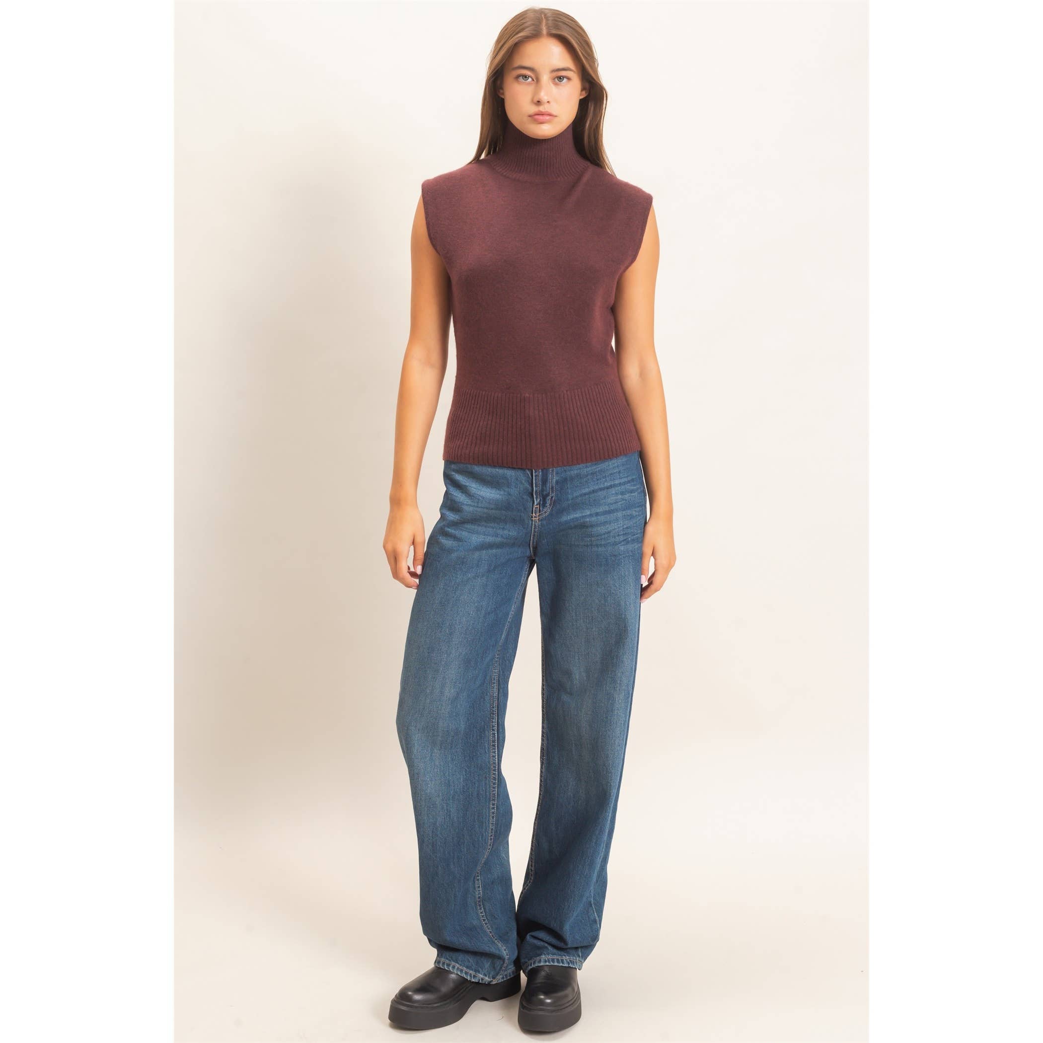 Sleeveless High Neck Knit Top
