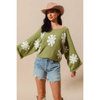 DAISY FLORAL PATTERN KNITTED SWEATER TOP