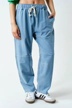 Cotton Blend Mineral Wash Cropped Straight Leg Pants