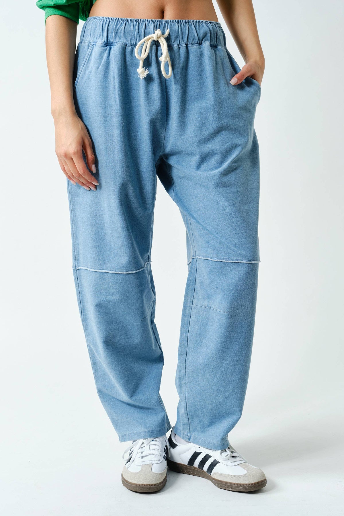 Cotton Blend Mineral Wash Cropped Straight Leg Pants