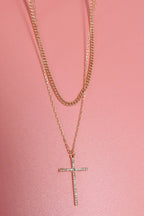 DOUBLE LAYER RHINESTONE CROSS CHARM NECKLACE | 80N1041