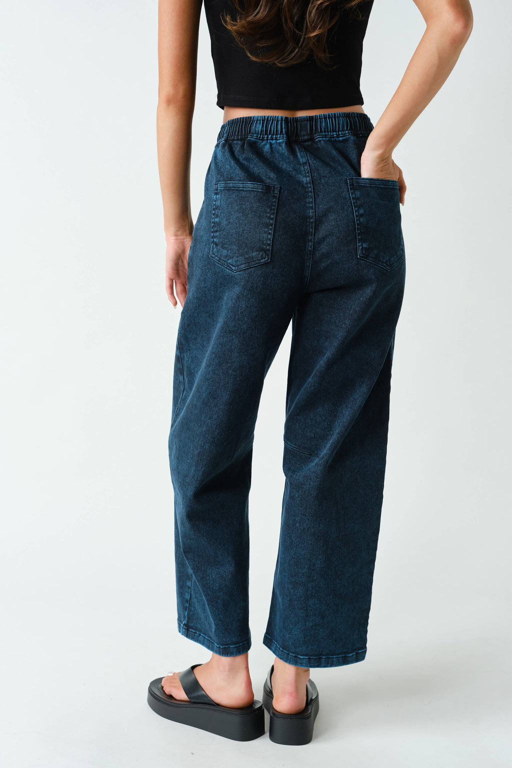 Denim Acid-Wash Drawstring Pull-On Pants