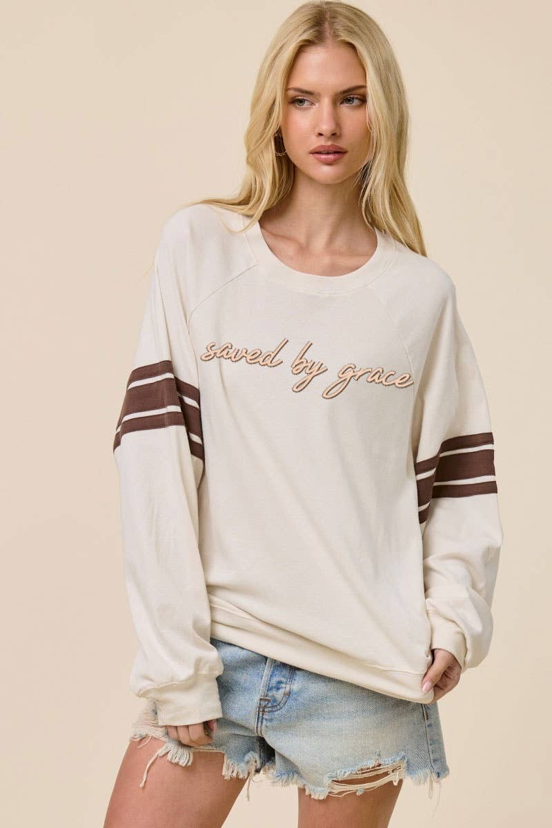 PUFF' Saved By Grace Graphic Oversized Lightweight Sweatshir