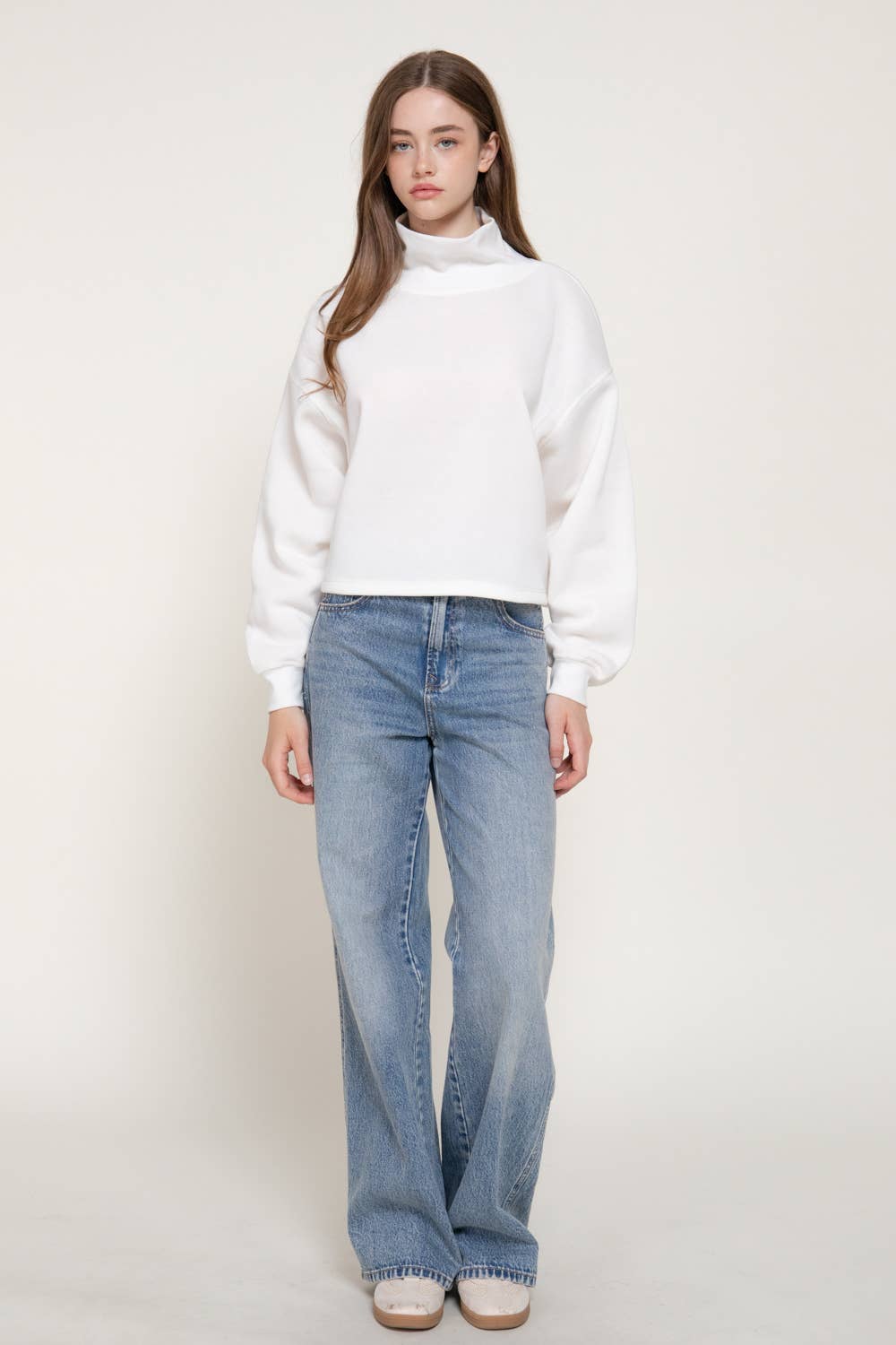 Long Sleeve Ribbed Mock Neck Inner Brushed Sweatshirt