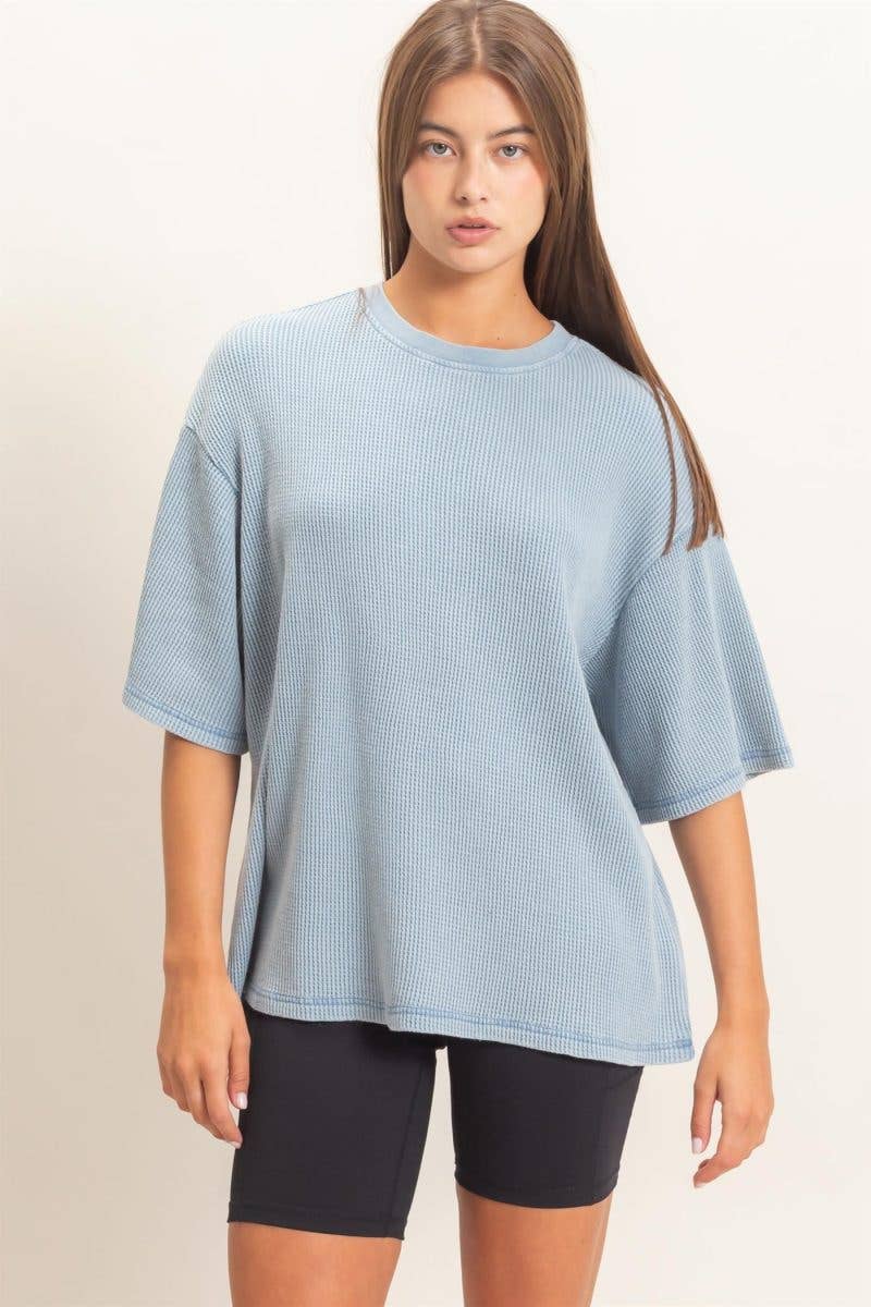 Mineral Wash Waffle Crew Neck Short Sleeve Top