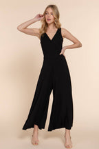 Sleeveless Double V-Neck Surplice Knit Jumpsuit