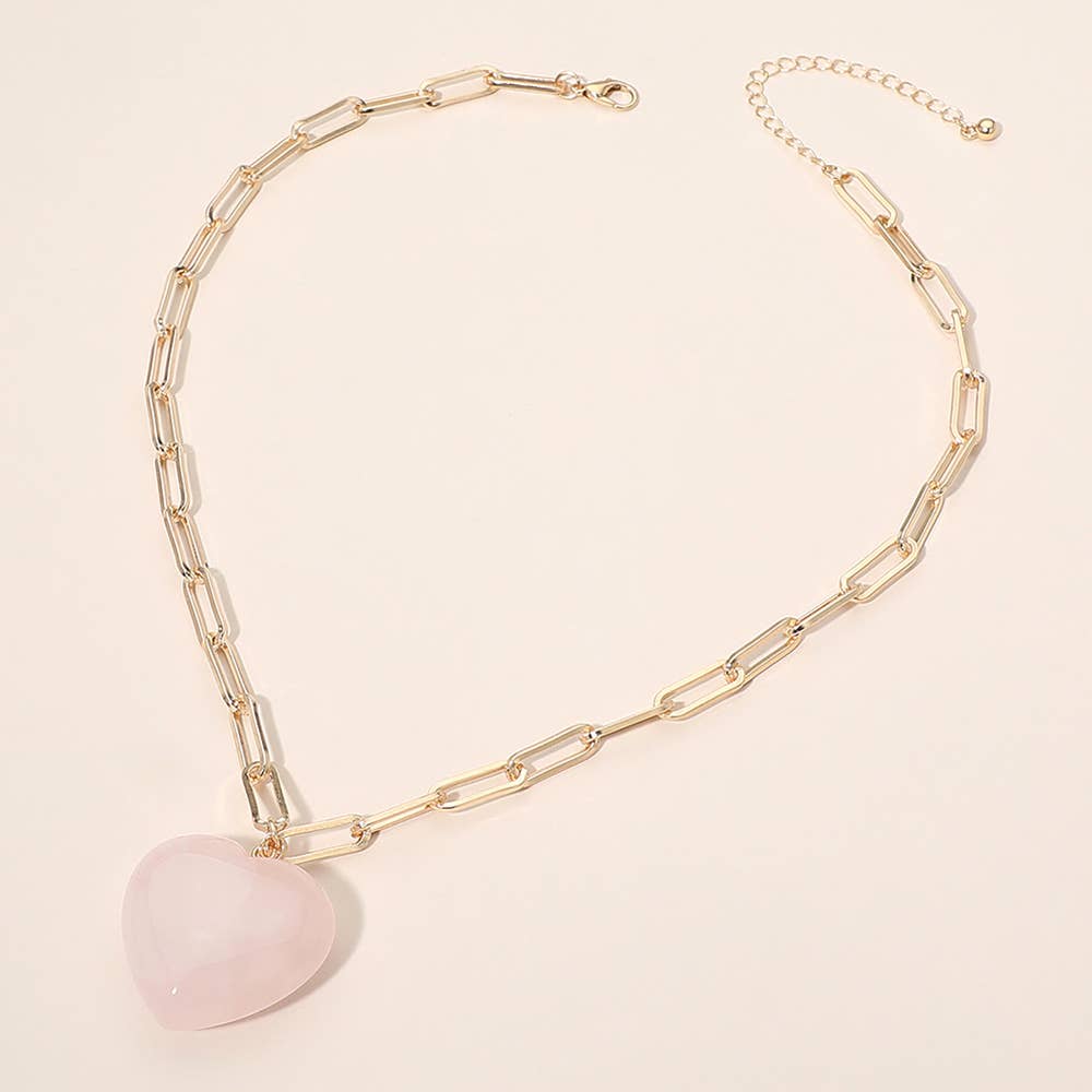 Resin Puffy Heart Pendant Paperclip Chain Necklace