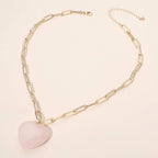 Resin Puffy Heart Pendant Paperclip Chain Necklace