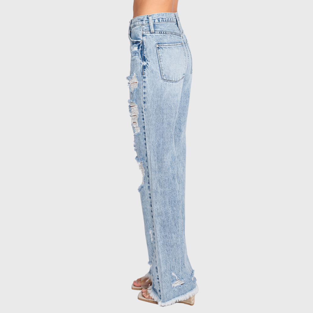 P865VXF-LT DESTROYED HIGH RISE RIGID VINTAGE FLARE JEANS