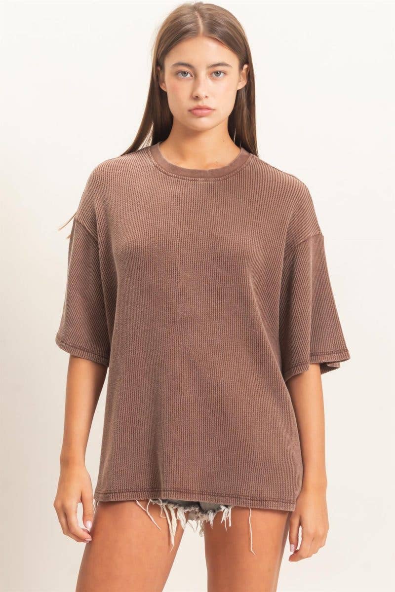Mineral Wash Waffle Crew Neck Short Sleeve Top